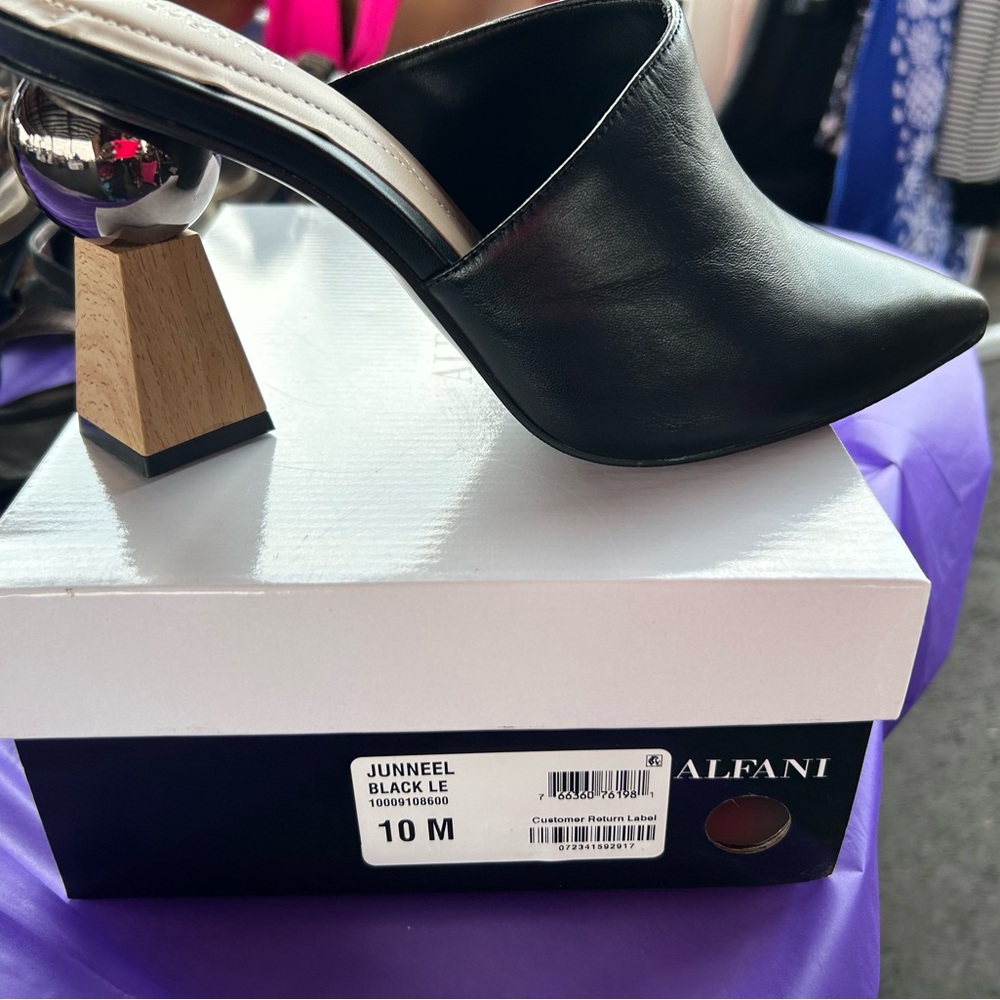 Alfani Black Mules with Geometric Heel